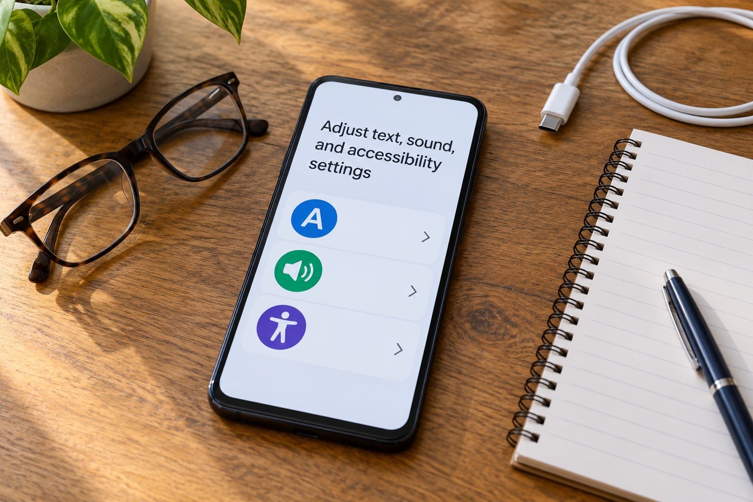 Adjust text, sound, and accessibility settings