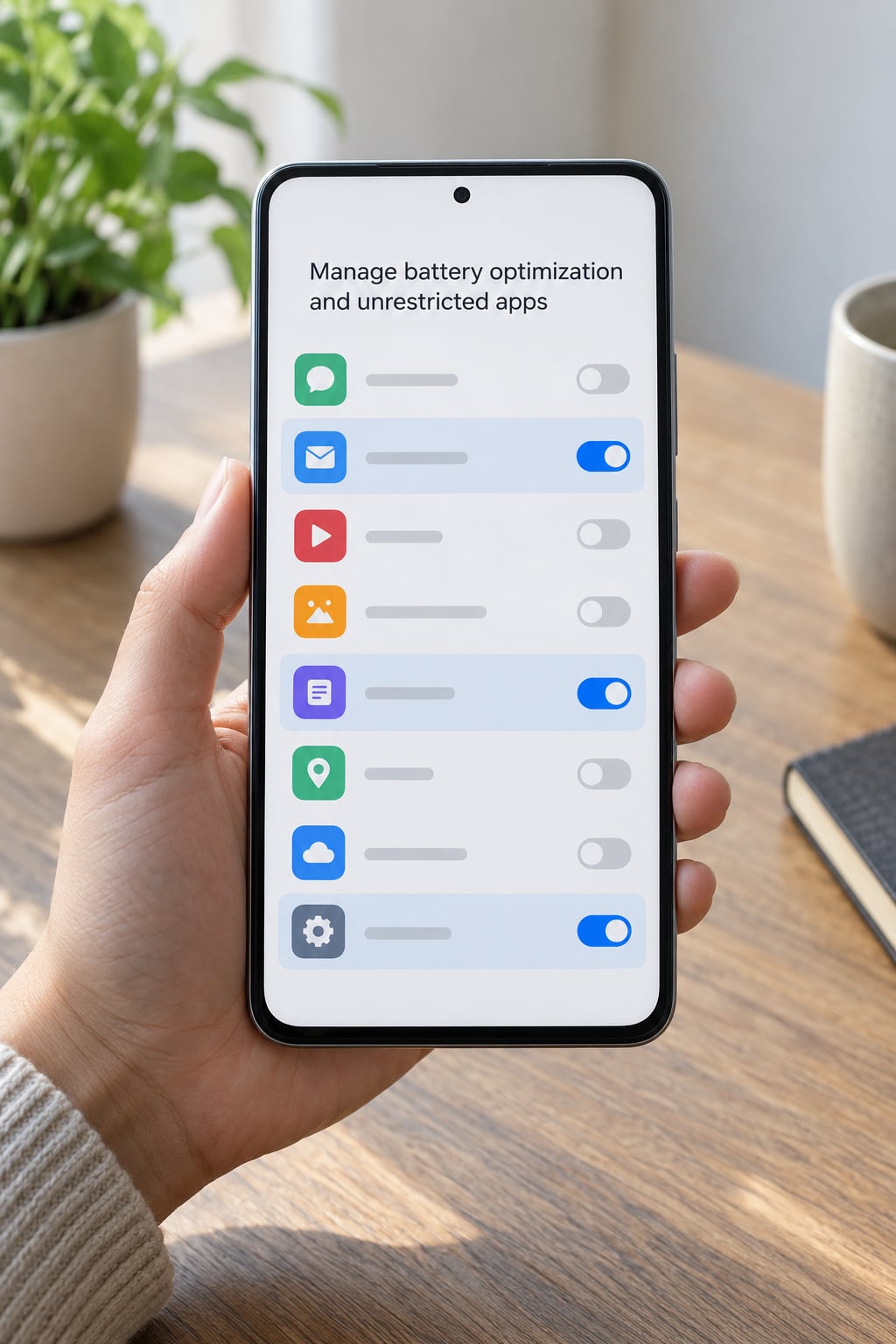 Manage battery optimization and unrestricted apps