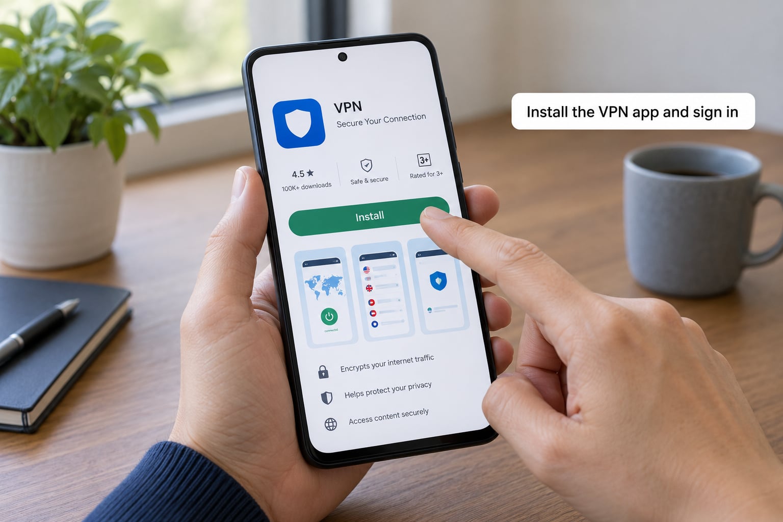 Install the VPN app and sign in